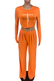 Orange Women Fashion Long Sleeve Printing Tight Pants Sets BYL68000