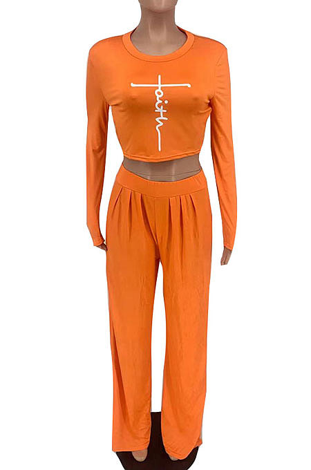 Orange Women Fashion Long Sleeve Printing Tight Pants Sets BYL68000