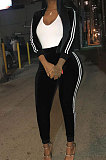 Black Casual Modest Velvet Side Strip Spliced Long Sleeve Zip Front Hoodie Bodycon Pants Sport Sets LS6475-3