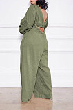 Beige Women Cotton Blend Ruffle Condole Belt Bandage Pure Color Wide Leg Pants Two-Pieces GL6511-7