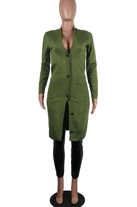 Grey Fashion Wholesale Long Sleeve Single-Breasted Sweater Cardigan  Coat SY8827-2