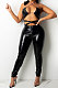 Black Sexy Personality PU Leatter Sleeveless Halter Neck Hollow Out Slim Fitting Strapless Jumpsuits LA3294-1
