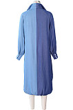Red Autumn Winter Loose Spliced Long Sleeve Lapel Neck Single-Breated Jean Shirt Dress ZS0422-1