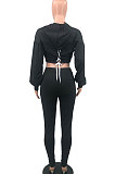 Orange Women Trendy Sport Cotton Pure Color Bnadage Bodycon Hooded Tops Pants Sets PH13261-9