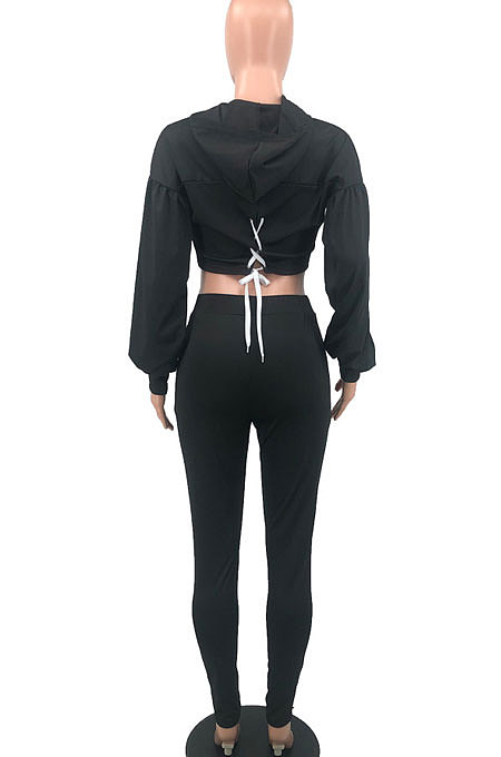Orange Women Trendy Sport Cotton Pure Color Bnadage Bodycon Hooded Tops Pants Sets PH13261-9