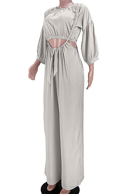 Pink Women Cotton Blend Ruffle Condole Belt Bandage Pure Color Wide Leg Pants Two-Pieces GL6511-2