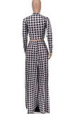 Green Wholesale Newest Plaid Print Long Sleeve O Neck Crop Tops Wide Leg Pants Fashion Sets ZDD31165-1