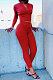 Red New Wholesale Ribber Long Sleeve Zip Front T-Shirts Pencil Pants Slim Fitting Two-Piece DR88130-1