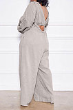 Beige Women Cotton Blend Ruffle Condole Belt Bandage Pure Color Wide Leg Pants Two-Pieces GL6511-7