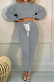Orange Women Trendy Sport Cotton Pure Color Bnadage Bodycon Hooded Tops Pants Sets PH13261-9