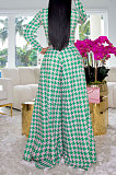 Black Wholesale Newest Plaid Print Long Sleeve O Neck Crop Tops Wide Leg Pants Fashion Sets ZDD31165-2