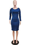 Orange Night Club Off Shoulder Long Sleeve Round Collar Collect Waist Collect Waist Pencil Dress WY6847-2