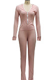 Black Casual Wholesale Long Sleeve Zip Front Collect Waist Hooded Bodycon Jumpsuits SMR10648-3