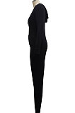 Black Casual Wholesale Long Sleeve Zip Front Collect Waist Hooded Bodycon Jumpsuits SMR10648-3
