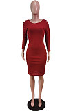 Orange Night Club Off Shoulder Long Sleeve Round Collar Collect Waist Collect Waist Pencil Dress WY6847-2