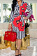 Black Wholesale Stripe Printing Long Sleeve Lapel Neck Single-Breasted With Beltband Shirt Dress WY6849-3