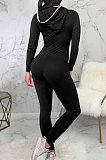Pink Casual Wholesale Long Sleeve Zip Front Collect Waist Hooded Bodycon Jumpsuits SMR10648-1