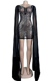 Silver Women Hot Drilling Perspectivity High Waist Bodycon Mini Dress K2203-2