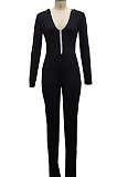 Pink Casual Wholesale Long Sleeve Zip Front Collect Waist Hooded Bodycon Jumpsuits SMR10648-1