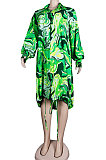 Pink Euramerican Women Irregular Digital Printing V Collar Mid Waist Midi Dress K2201-2