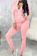 Pink Casual Wholesale Long Sleeve Zip Front Collect Waist Hooded Bodycon Jumpsuits SMR10648-1