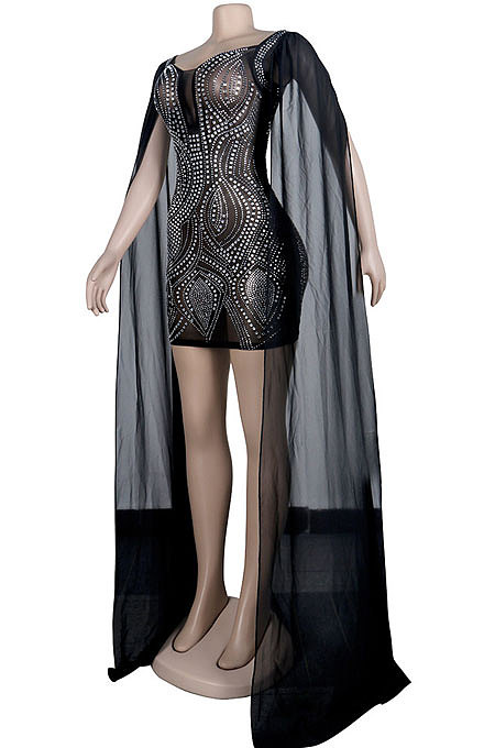 Golden Women Hot Drilling Perspectivity High Waist Bodycon Mini Dress K2203-1