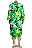 Pink Euramerican Women Irregular Digital Printing V Collar Mid Waist Midi Dress K2201-2