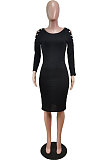 Orange Night Club Off Shoulder Long Sleeve Round Collar Collect Waist Collect Waist Pencil Dress WY6847-2