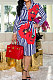 Blue Wholesale Stripe Printing Long Sleeve Lapel Neck Single-Breasted With Beltband Shirt Dress WY6849-4