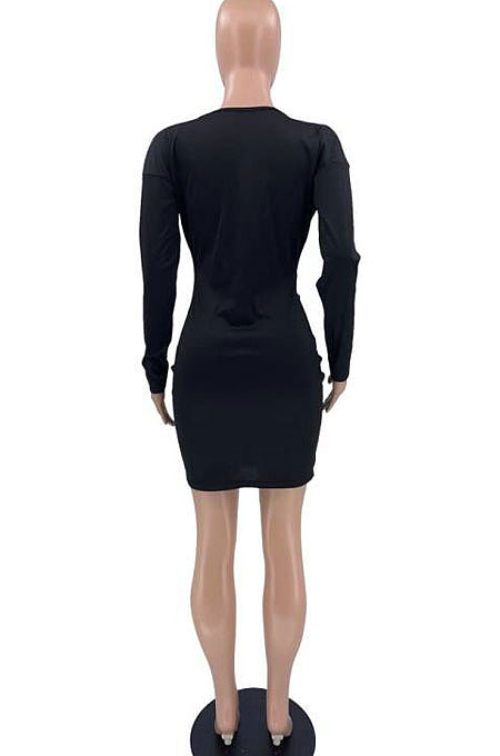 Black Fashion Pure Color Long Sleeve Strapless Slim Fitting Hip Dress SXS6071