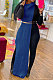 Blue Women High Collar Mid Waist Sleeveless Pure Color Pullover Split Long Dress K066-5