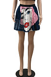 Blue Women Fashion Printing Ruffle Skirts BM7145-2