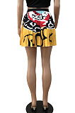 Red Blue Women Fashion Printing Ruffle Skirts BM7145-5