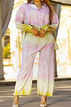 Yellow Personality Positioning Print Long Sleeve Lapel Neck Single-Breasted Shirts Wide Leg Pants Loose Sets SZS8181-2