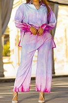 Rose Red Personality Positioning Print Long Sleeve Lapel Neck Single-Breasted Shirts Wide Leg Pants Loose Sets SZS8181-1