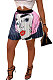 Blue Women Fashion Printing Ruffle Skirts BM7145-2