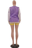 Purple Casual Letter Print Webbing Spliced Long Sleeve Cardigan Jacket Coat LSZ91187-2