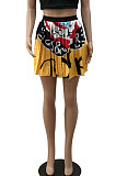 Red Blue Women Fashion Printing Ruffle Skirts BM7145-5