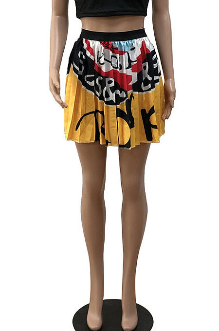 Red Blue Women Fashion Printing Ruffle Skirts BM7145-5
