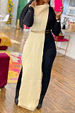 Red Women High Collar Mid Waist Sleeveless Pure Color Pullover Split Long Dress K066-1