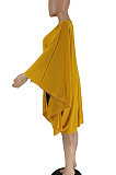 Green Women Fashion Simplee Solid Color Loose Round Collar Swing Spliced Mini Dress PU6095-3