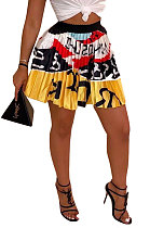 Yellow Women Fashion Printing Ruffle Skirts BM7145-3