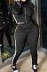 Black Autumn Winter Side Strip Spliced Long Sleeve Zip Front Coat Pencil Pants Sport Sets OEP6311-2