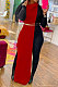 Red Women High Collar Mid Waist Sleeveless Pure Color Pullover Split Long Dress K066-1