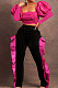Rose Red Wholesale Sexy Puff Sleeve Low-Cut Back Bowknot Crop Tops Ruffle Pants Sets SZS8179-3