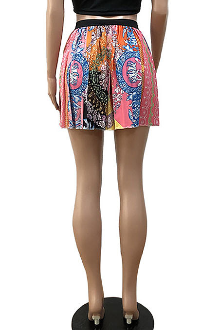 Red Blue Women Fashion Printing Ruffle Skirts BM7145-5