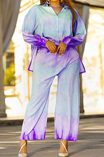 Purple Personality Positioning Print Long Sleeve Lapel Neck Single-Breasted Shirts Wide Leg Pants Loose Sets SZS8181-3