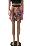 Red Blue Women Fashion Printing Ruffle Skirts BM7145-5