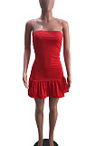 Rose Red Sexy Backless Solid Bodycon Stralpless Mini Dress SY6235-5