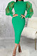 Green Wholesale New Mesh Spliced Puff Sleeve O Neck Collect Waist For Party Pencil Dress SMR10564-1